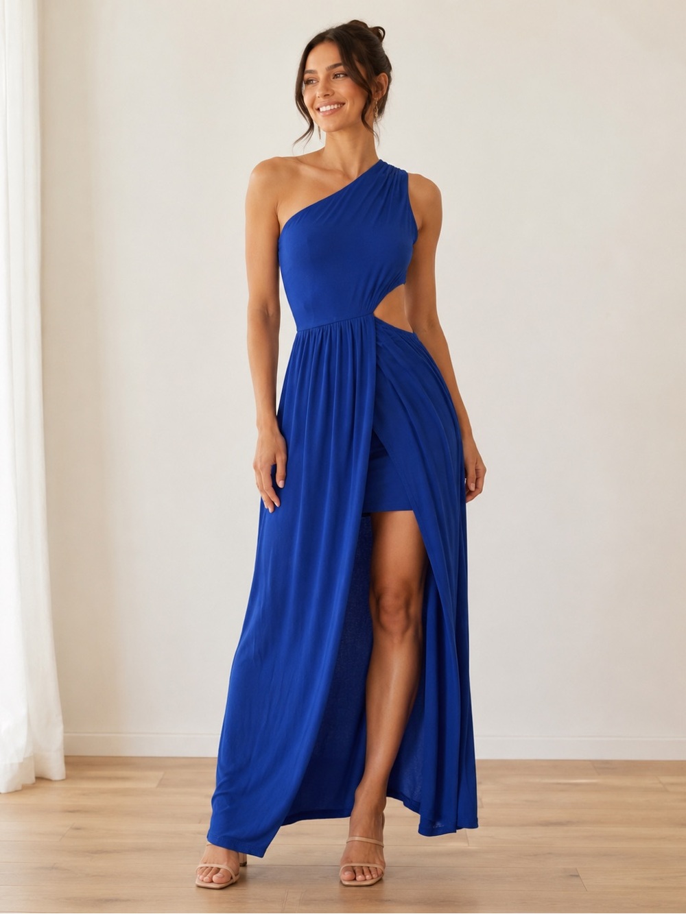 One-Shoulder Royal Blue Cutout Maxi Dress